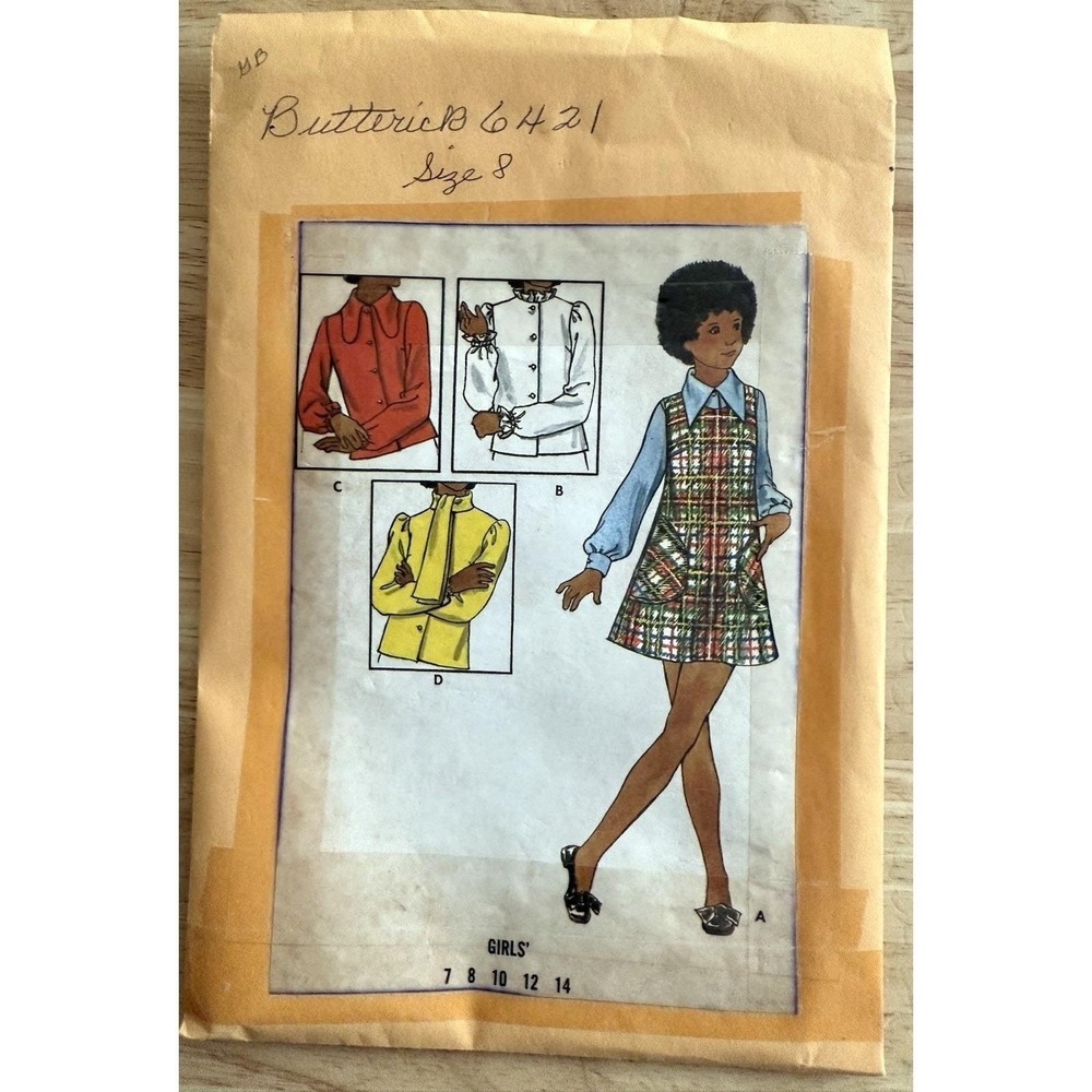 Butterick Pattern 6421 Girl's Blouse & Jumper‎  CUT Complete To Size 8